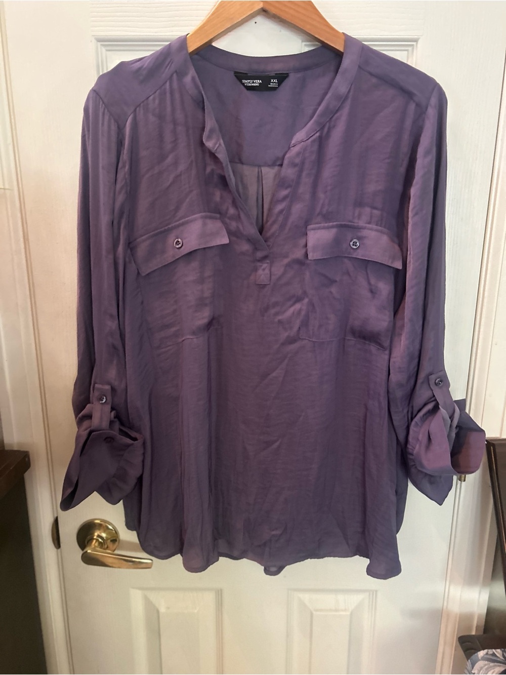 Simply Vera Vera Wang Purple Roll-Tab Utility Tunic size XXL.